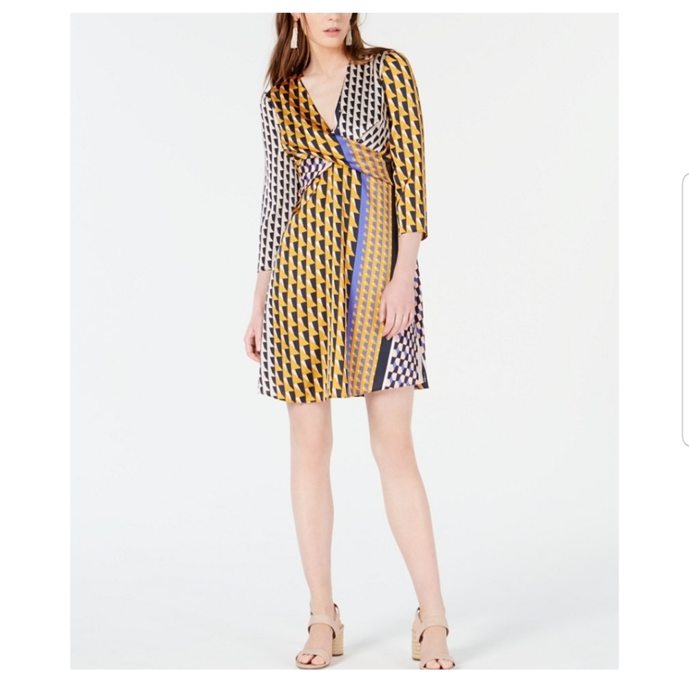 Bar III Geo-Print Twist-Front Dress